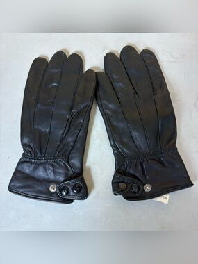 Genuine Leather Black Gloves Size Large Classic Adjustable Minimalist